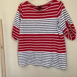 Tommy Hilfiger Red, White & Navy Striped Boatneck Top